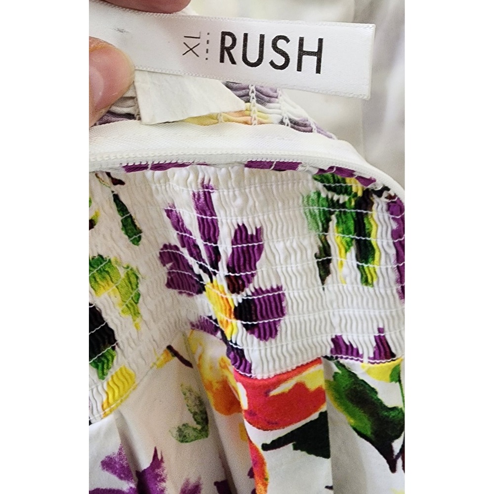 Rush Women XL Floral Fit and Flare Dress White Multicolor V-Neck Smocked Back - Picture 7 of 8